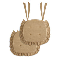 Natural Cotton Burlap Ruffled Chair Pad Set of 2 15.5x17
