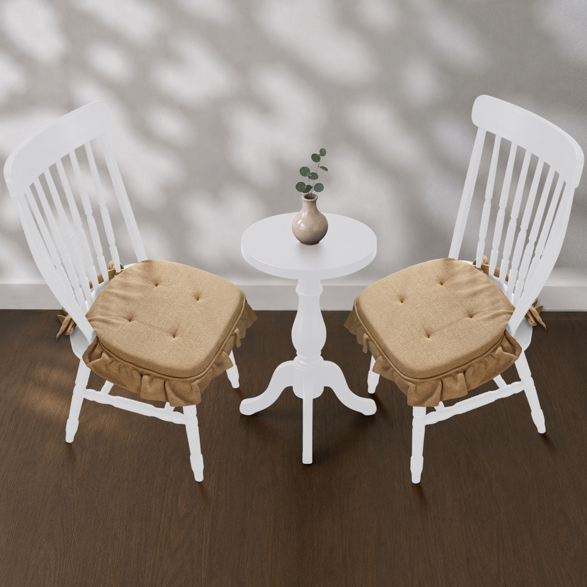 Natural Cotton Burlap Ruffled Chair Pad Set of 2 15.5x17