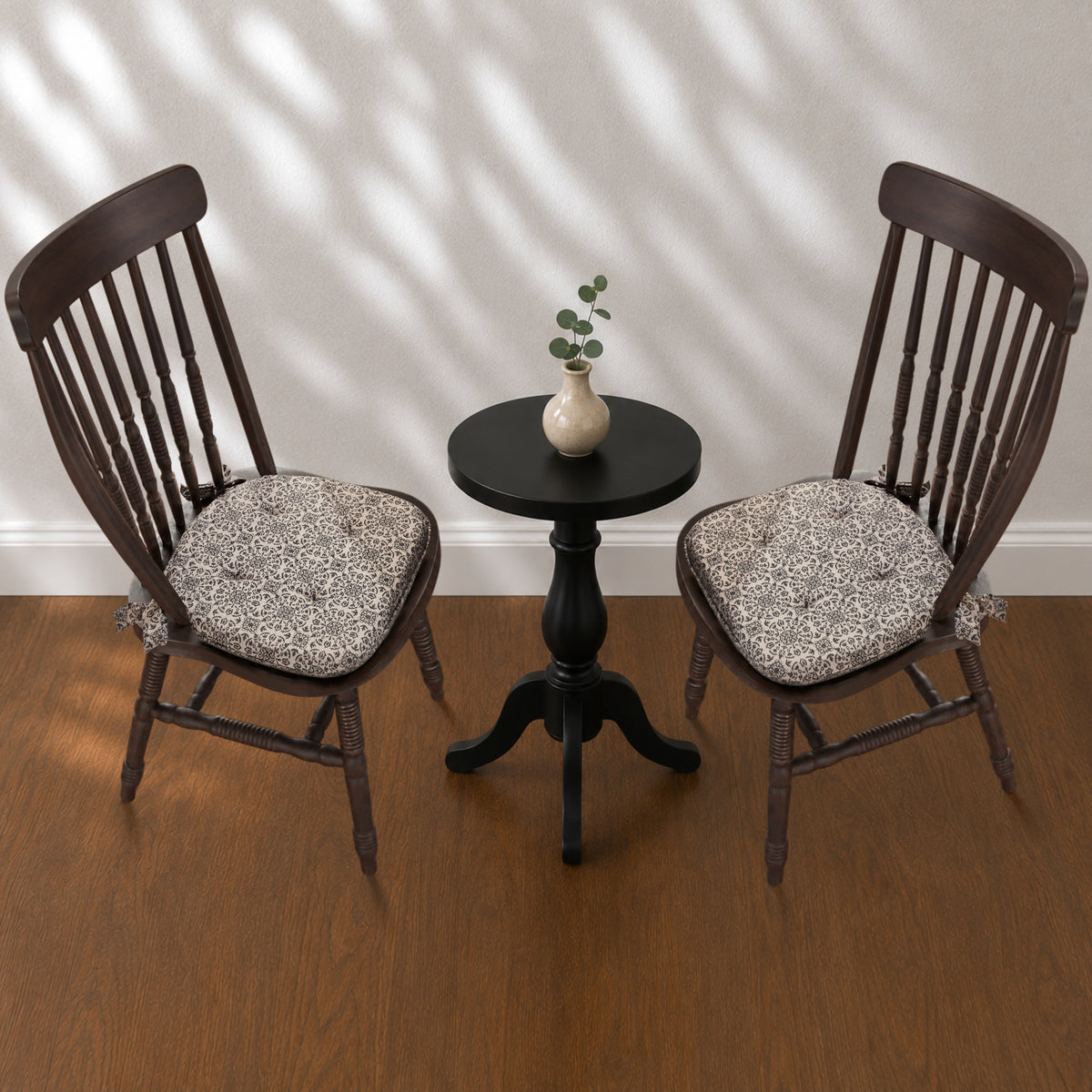 Custom House Black Jacquard Chair Pad Set of 2 15.5x17