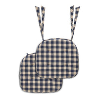 My Country Navy Natural Check Chair Pad Set of 2 15.5x17
