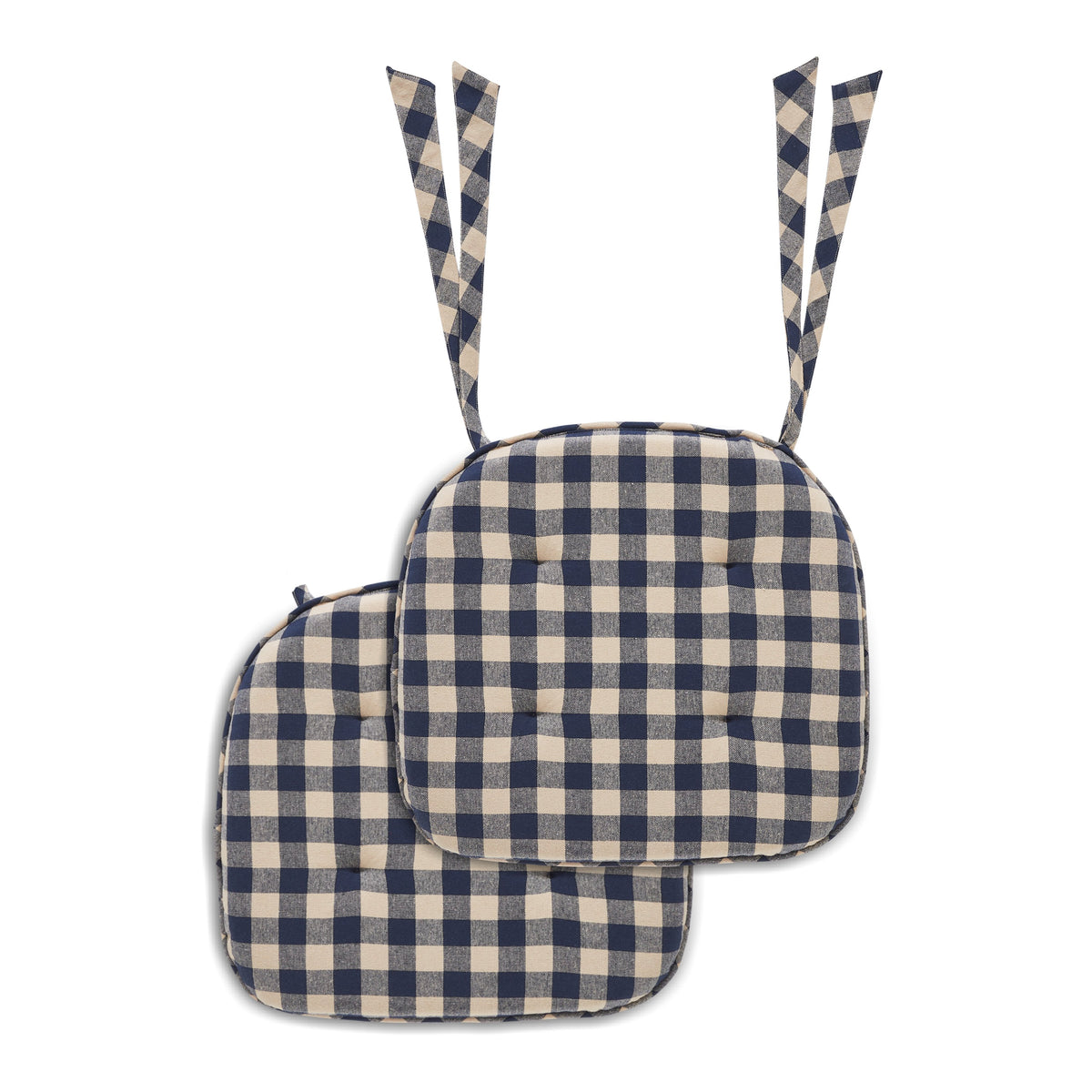 My Country Navy Natural Check Chair Pad Set of 2 15.5x17