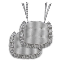 Sawyer Mill Black White Ruffle Chair Pad Set of 2 15.5x17