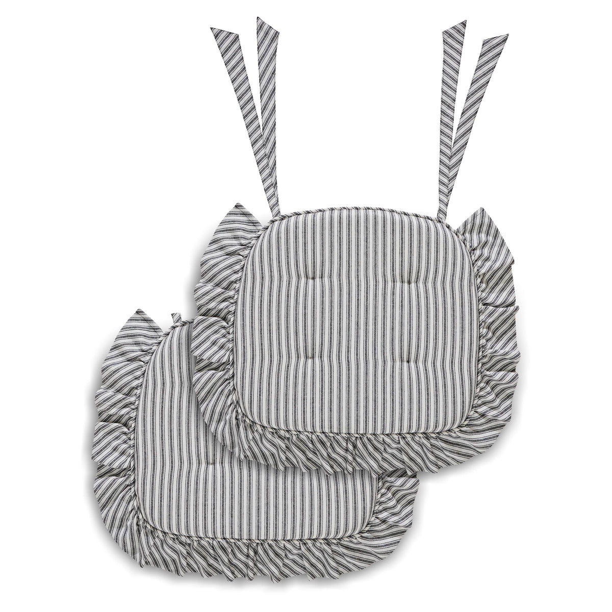 Sawyer Mill Black White Ruffle Chair Pad Set of 2 15.5x17