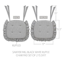 Sawyer Mill Black White Ruffle Chair Pad Set of 2 15.5x17