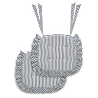Sawyer Mill Blue Ruffled Stripe Chair Pad Set of 2 15.5x17
