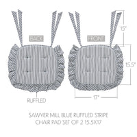 Sawyer Mill Blue Ruffled Stripe Chair Pad Set of 2 15.5x17