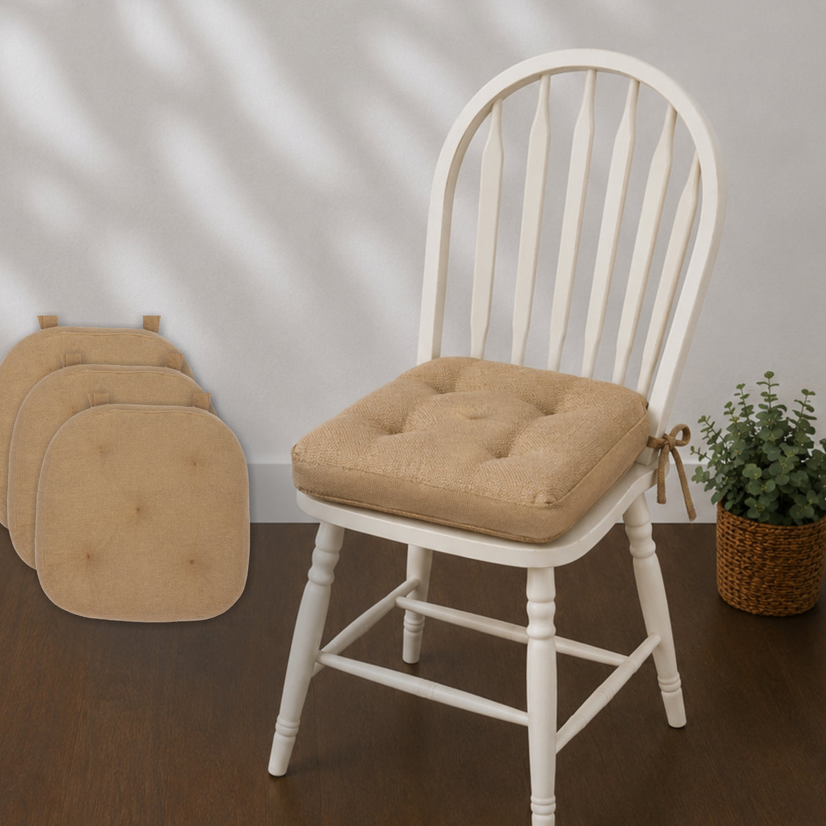 Natural Cotton Burlap Chair Pad Set of 4 15x15