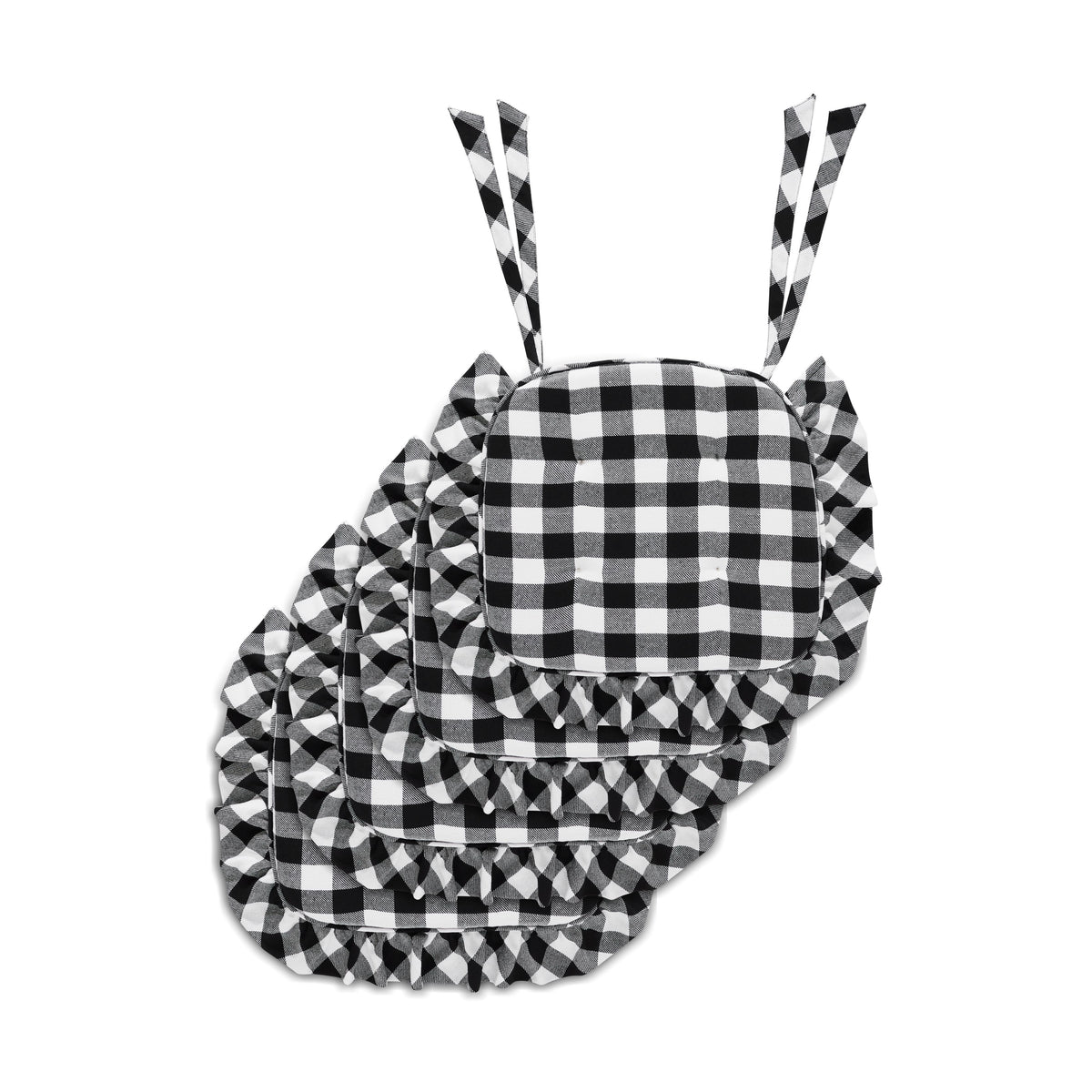 Annie Black White Buffalo Check Chair Pad Set of 4 15.5x17