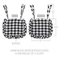 Annie Black White Buffalo Check Chair Pad Set of 4 15.5x17