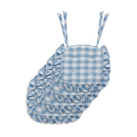 Annie Blue White Ruffled Check Chair Pad Set of 4 15.5x17