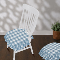 Annie Blue White Ruffled Check Chair Pad Set of 4 15.5x17
