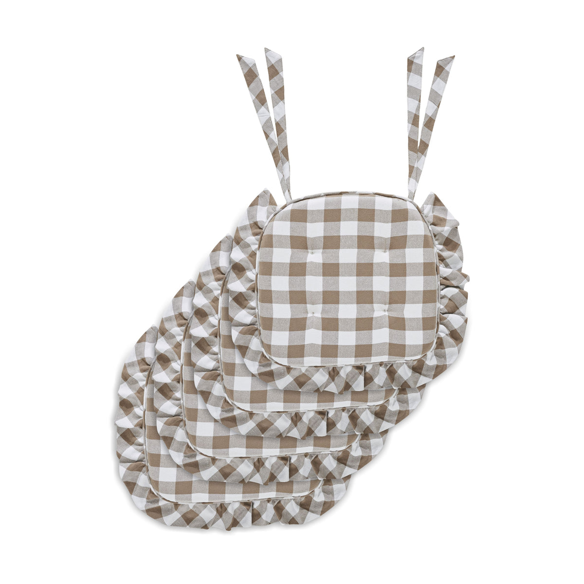 Annie Portabella Tan Buff Check Chair Pad Set of 4 15.5x17