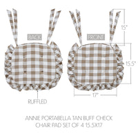 Annie Portabella Tan Buff Check Chair Pad Set of 4 15.5x17