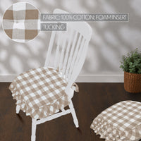 Annie Portabella Tan Buff Check Chair Pad Set of 4 15.5x17