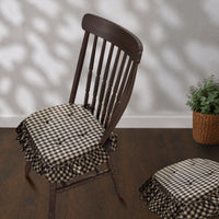 Black & Tan Check Ruffled Chair Pad Set of 4 15.5x17