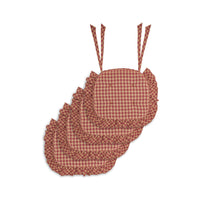 Burgundy & Tan Check Ruffled Chair Pad Set of 4 15.5x17