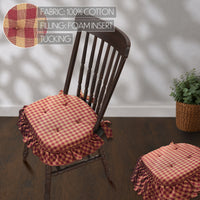 Burgundy & Tan Check Ruffled Chair Pad Set of 4 15.5x17