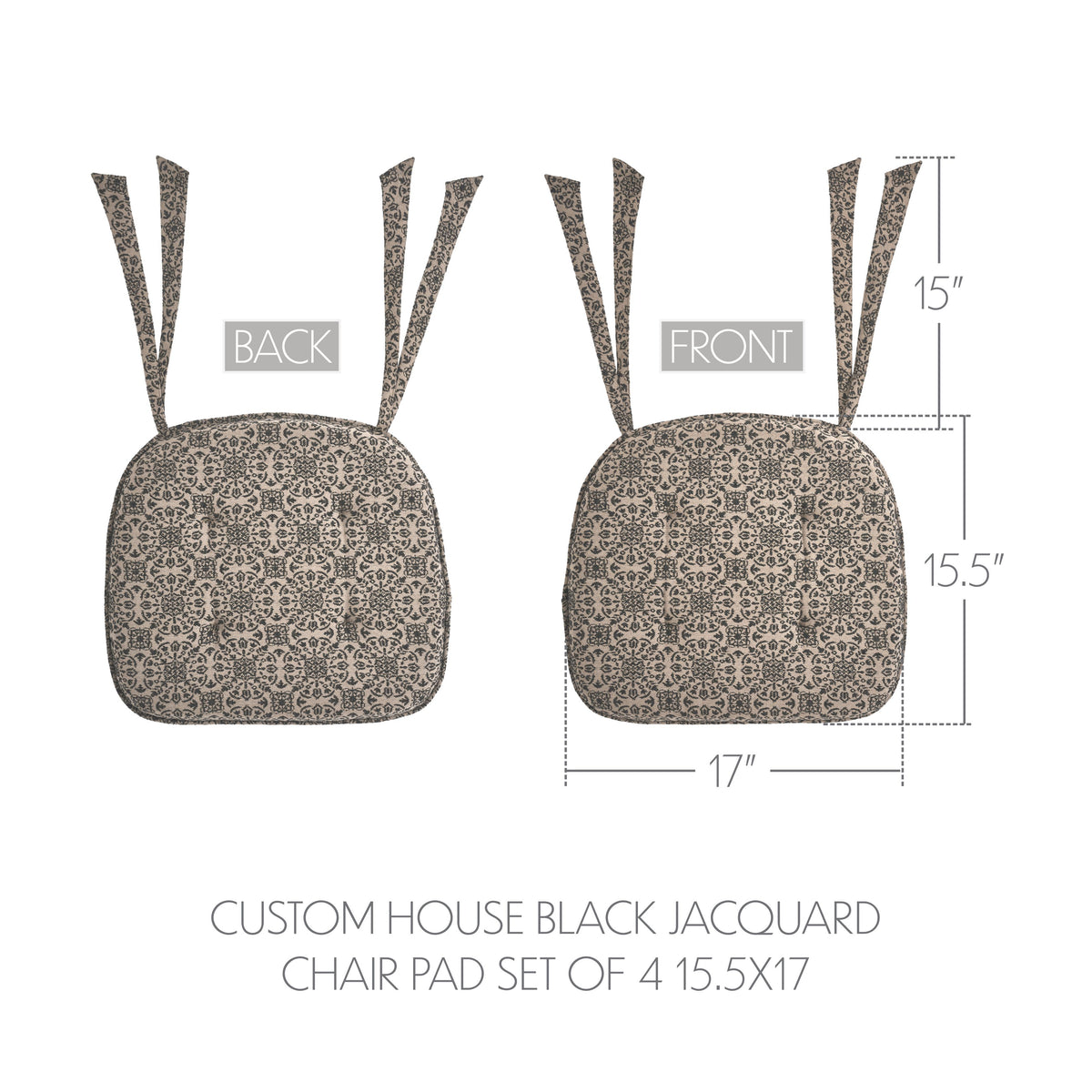 Custom House Black Jacquard Chair Pad Set of 4 15.5x17