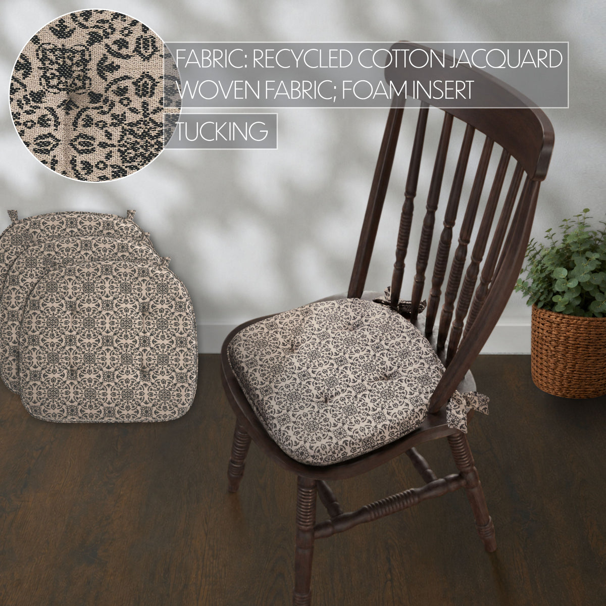 Custom House Black Jacquard Chair Pad Set of 4 15.5x17