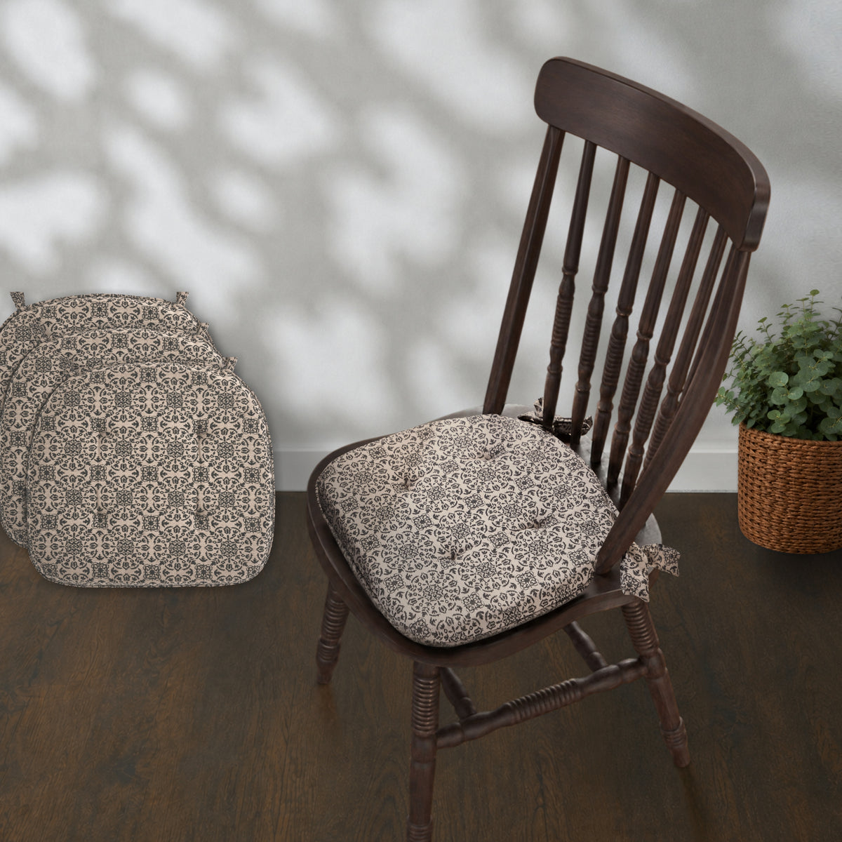 Custom House Black Jacquard Chair Pad Set of 4 15.5x17