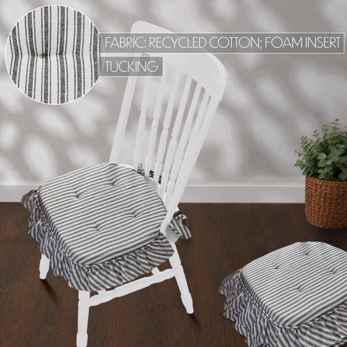Sawyer Mill Black White Ruffle Chair Pad Set of 4 15.5x17