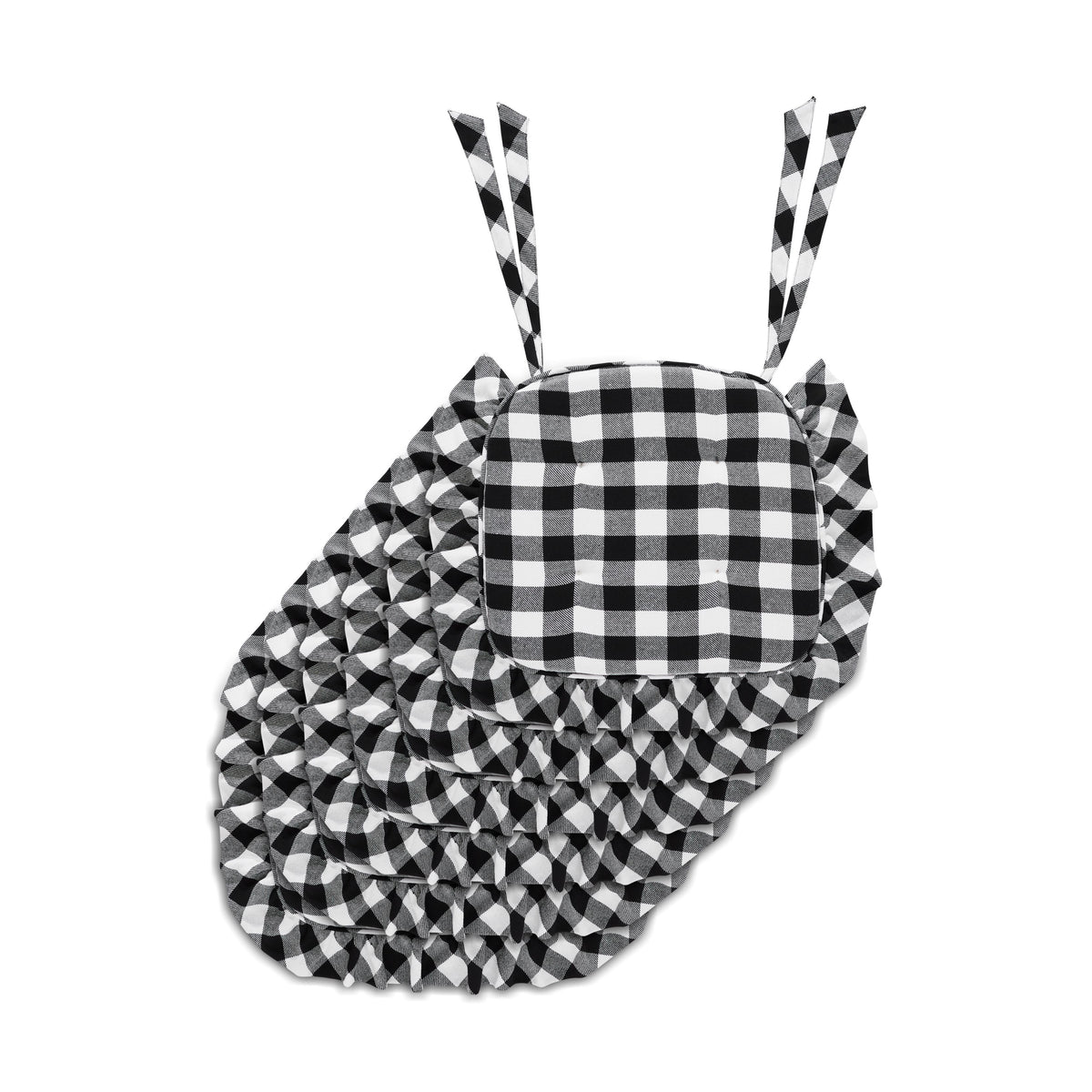 Annie Black White Buffalo Check Chair Pad Set of 6 15.5x17