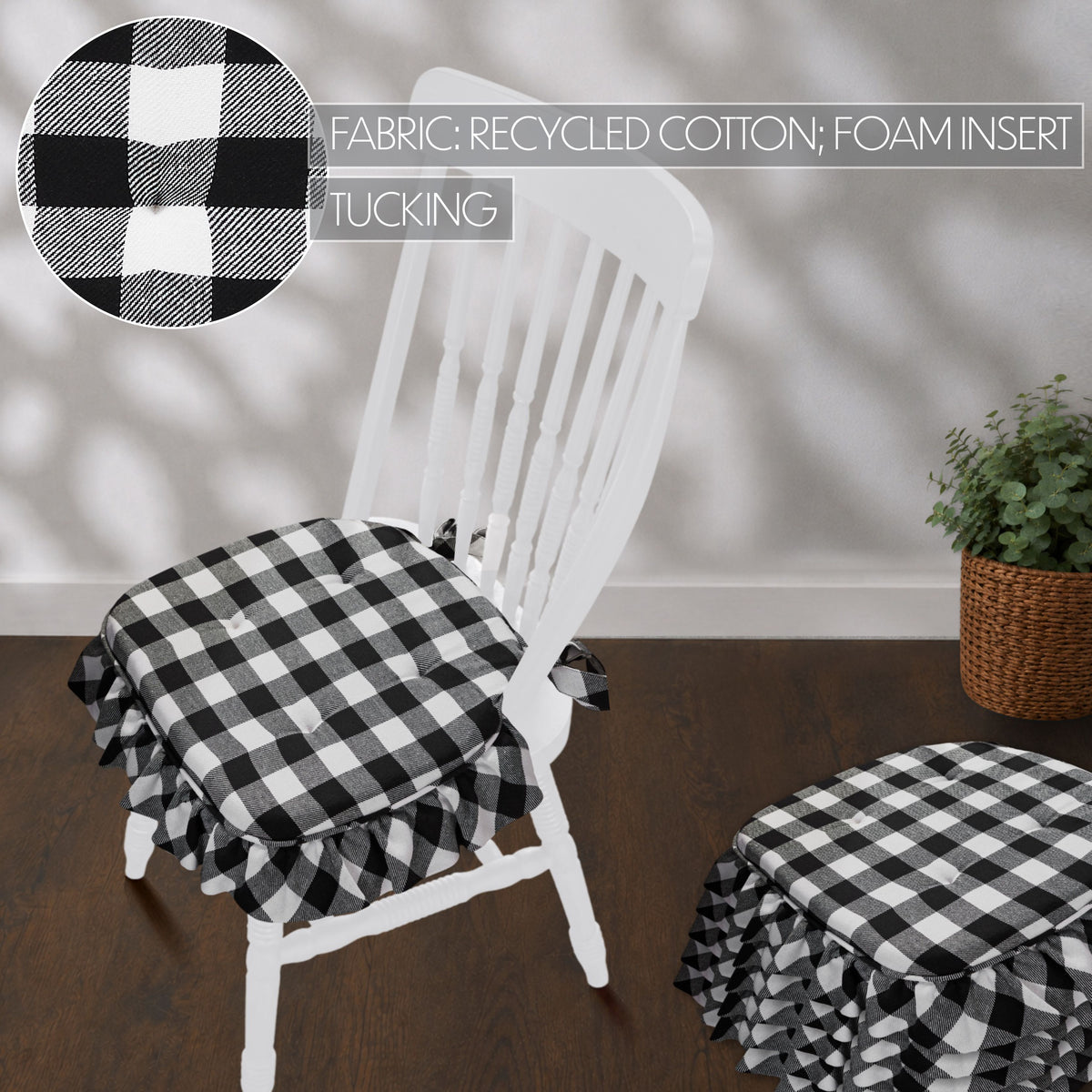 Annie Black White Buffalo Check Chair Pad Set of 6 15.5x17