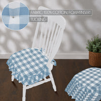 Annie Blue White Ruffled Check Chair Pad Set of 6 15.5x17