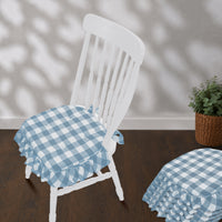 Annie Blue White Ruffled Check Chair Pad Set of 6 15.5x17
