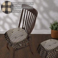 Black & Tan Check Ruffled Chair Pad Set of 6 15.5x17