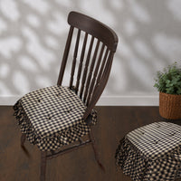 Black & Tan Check Ruffled Chair Pad Set of 6 15.5x17