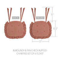 Burgundy & Tan Check Ruffled Chair Pad Set of 6 15.5x17