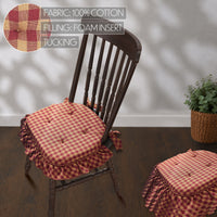 Burgundy & Tan Check Ruffled Chair Pad Set of 6 15.5x17