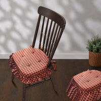 Burgundy & Tan Check Ruffled Chair Pad Set of 6 15.5x17