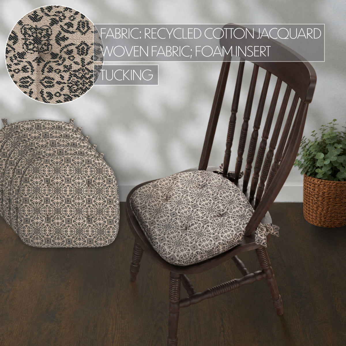 Custom House Black Jacquard Chair Pad Set of 6 15.5x17