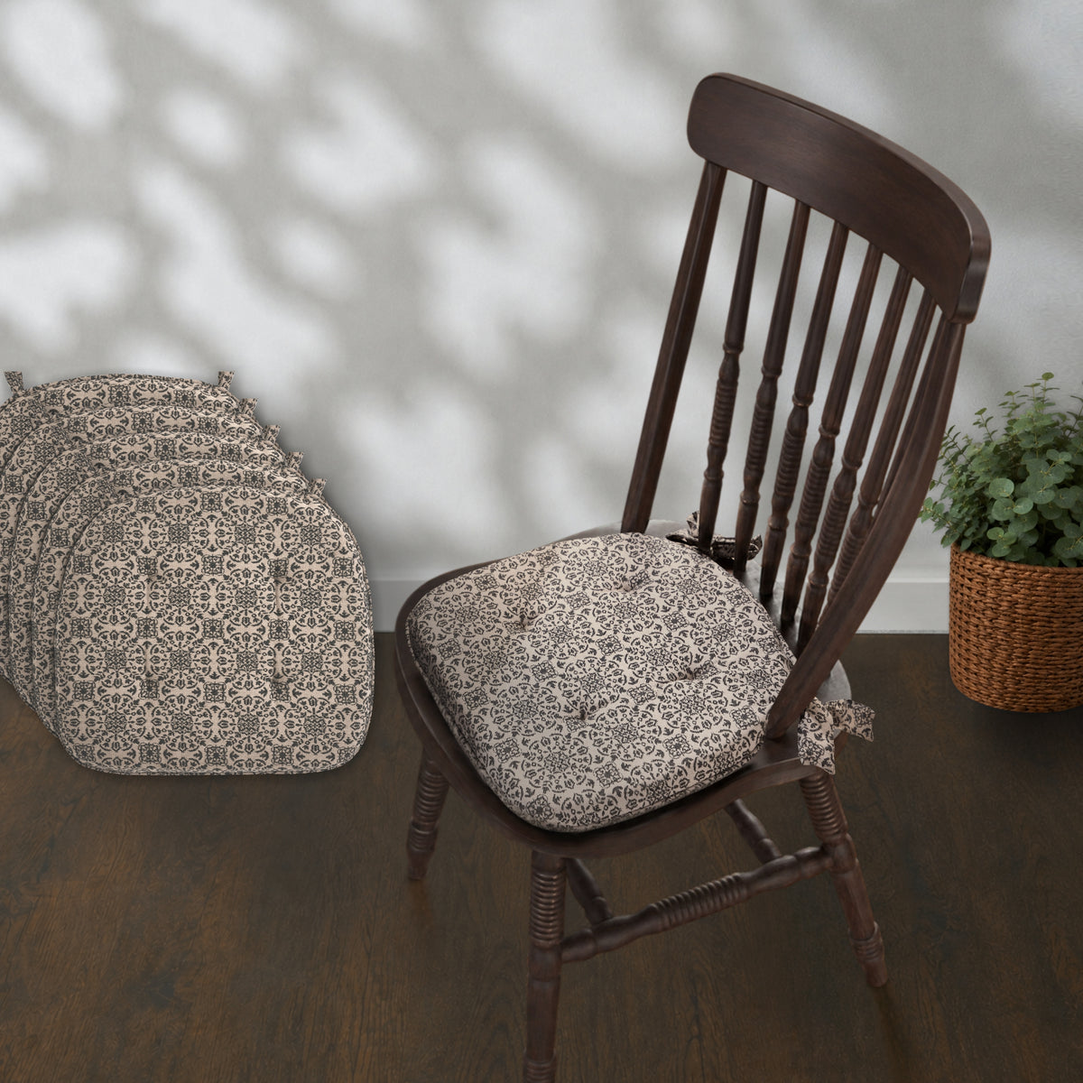 Custom House Black Jacquard Chair Pad Set of 6 15.5x17