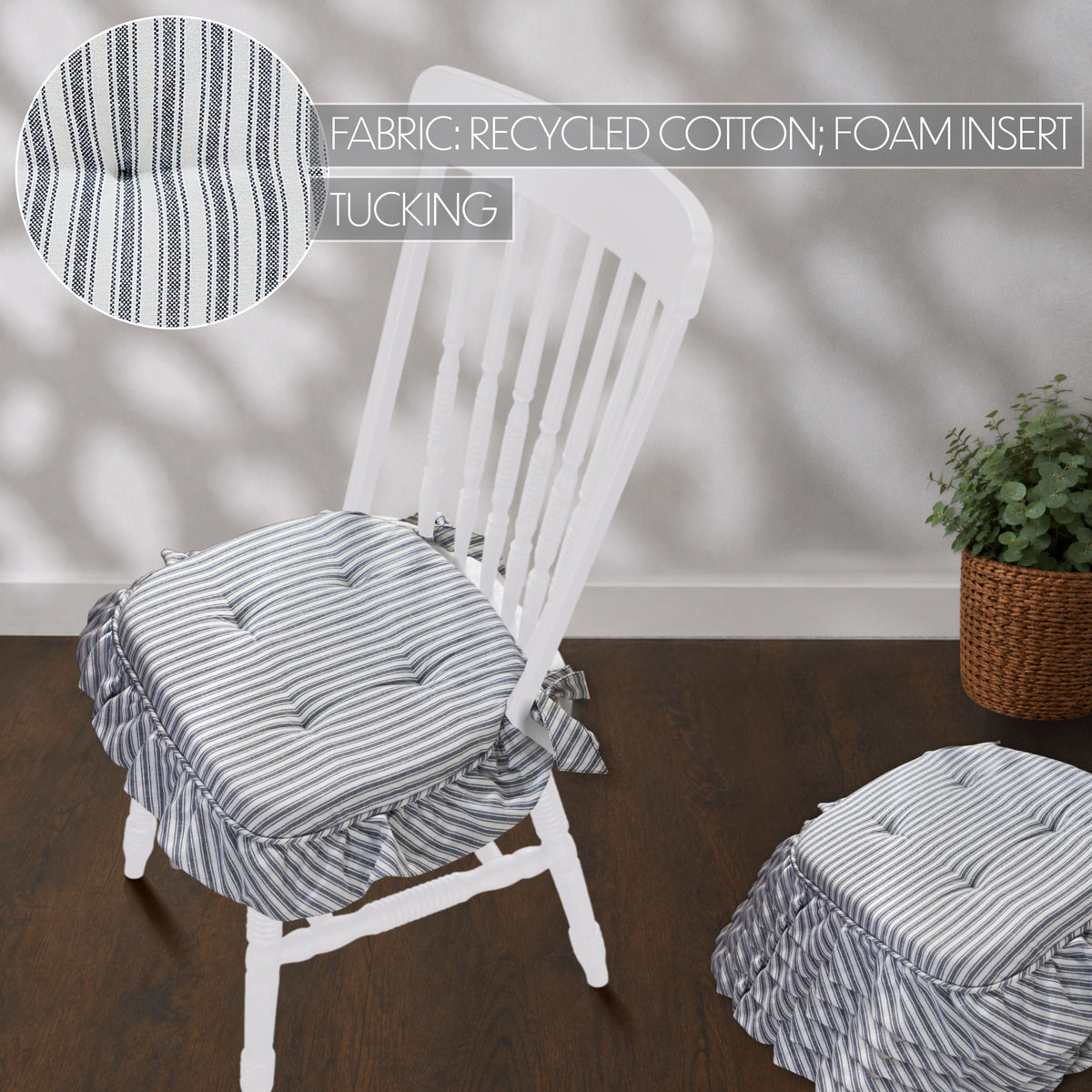 Sawyer Mill Blue Ruffled Stripe Chair Pad Set of 6 15.5x17