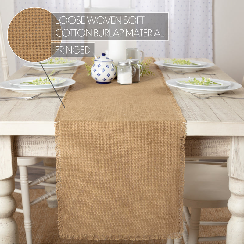 Burlap Natural Runner Fringed 13x90