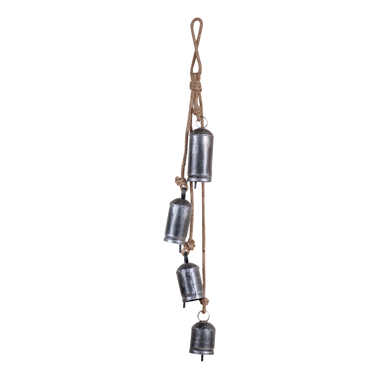 Rustic Hanging 4-Bell Set in Antique Silver