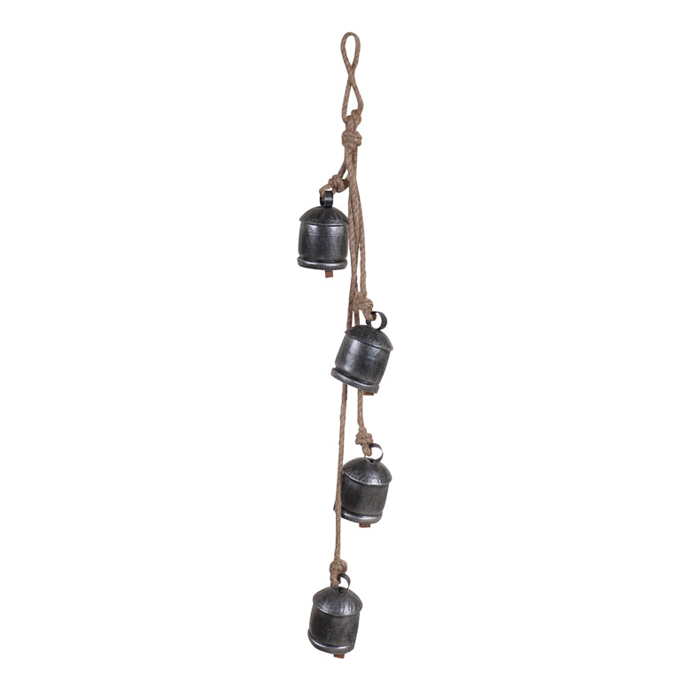 Rustic Hanging Cow Bell Set in Antique Silver