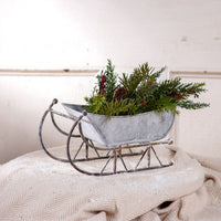 9-Inch Tin Sleigh in Rustic White Wash