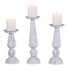 Metal Pedestal Pillar Candle Holder Set in Rustic White Wash