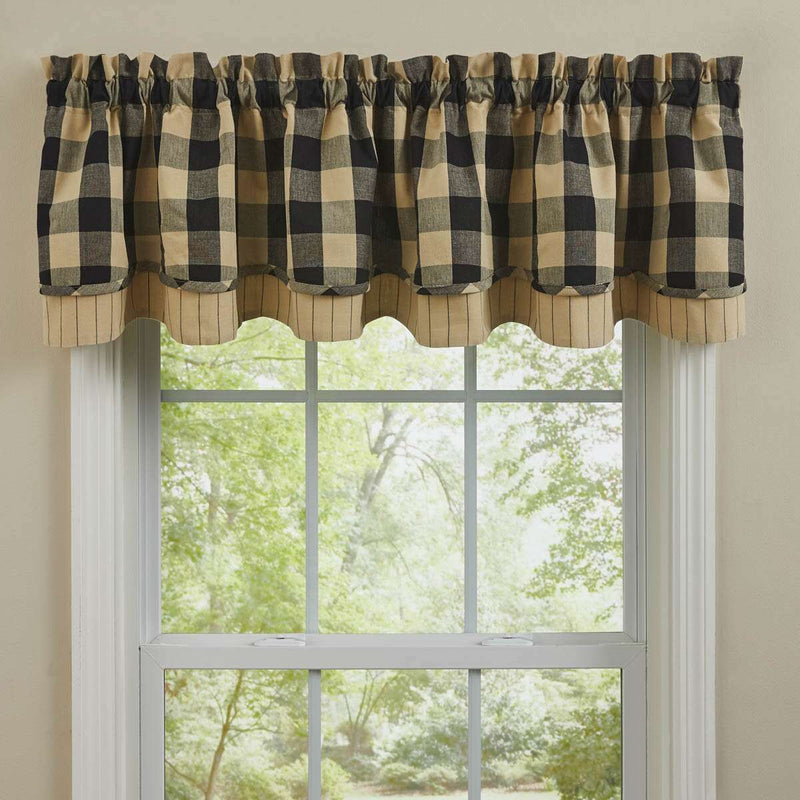 WICKLOW CHECK LINED LAYERED VALANCE 72X16 -  BLACK