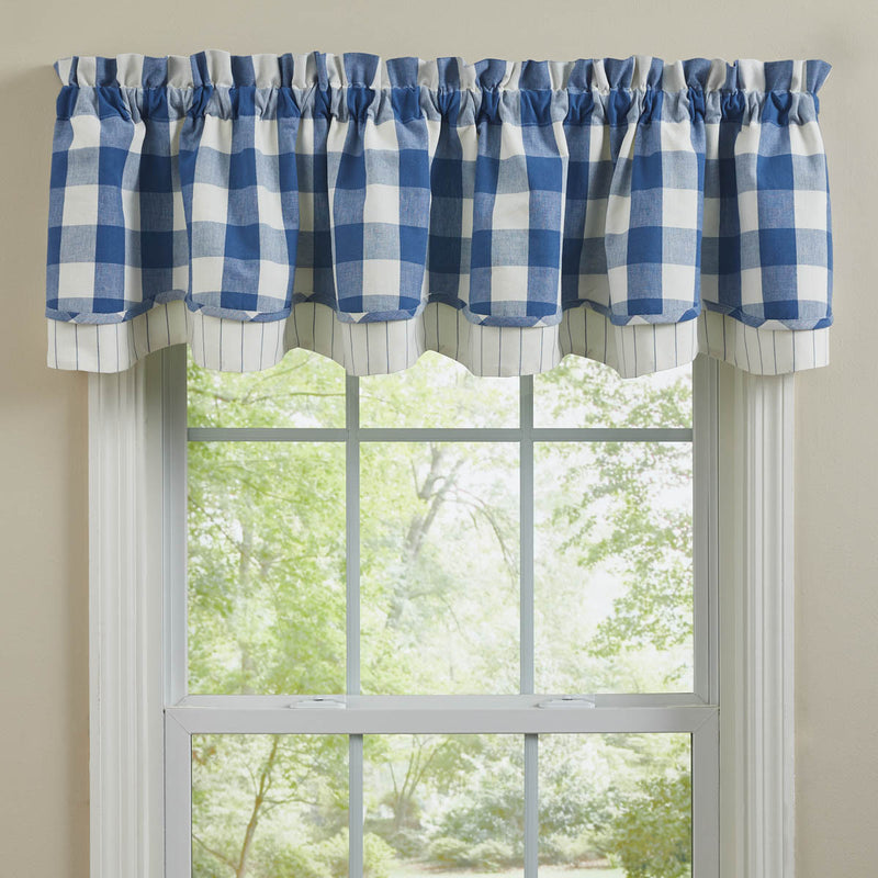 WICKLOW CHECK LINED LAYERED VALANCE 72X16 - CHINA BLUE