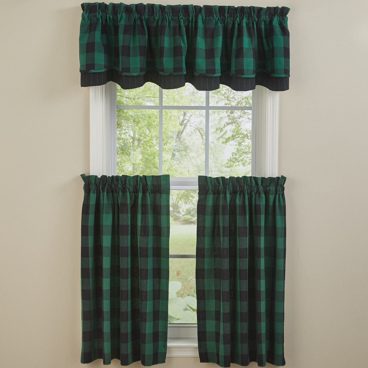 WICKLOW CHECK LINED LAYERED VALANCE 72X16 -  FOREST