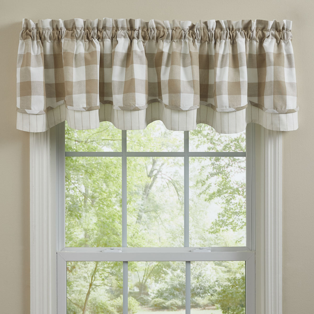 WICKLOW CHECK LINED LAYERED VALANCE 72X16 - NATURAL