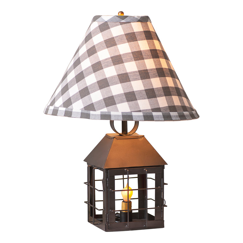 Colonial Lantern Lamp with Gray Check Shade