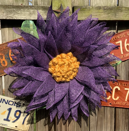 Purple Poly Burlap Flower Wreath