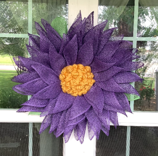 Purple Poly Burlap Flower Wreath