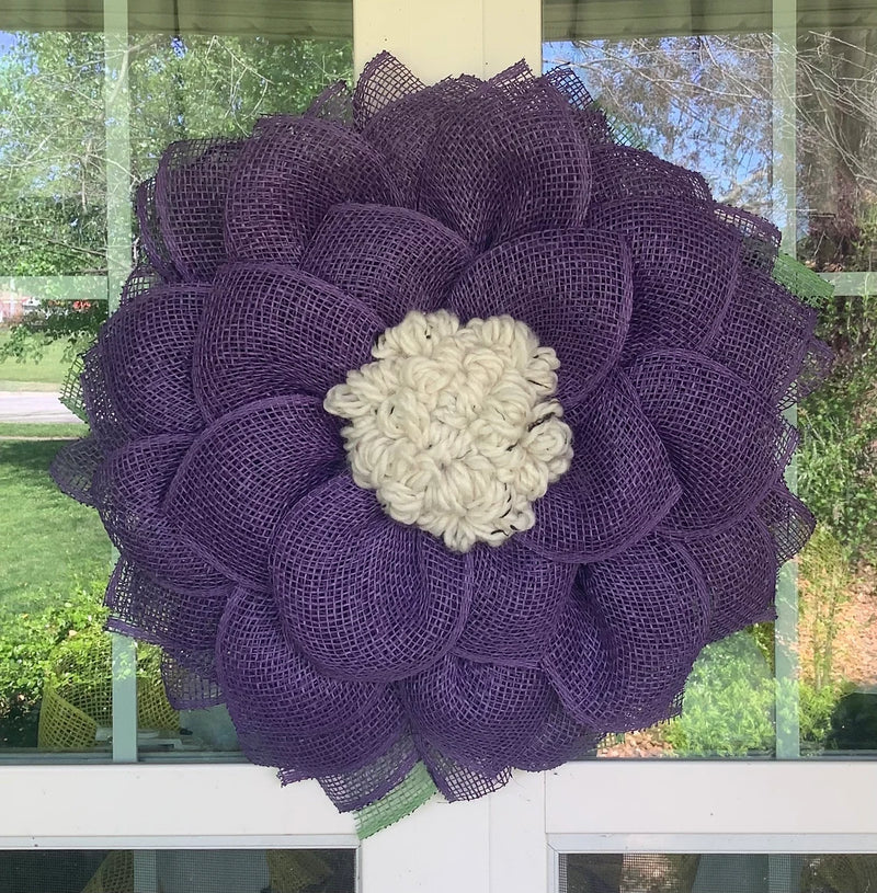 Purple Mesh Flower Wreath for Front Door, Spring Wreath